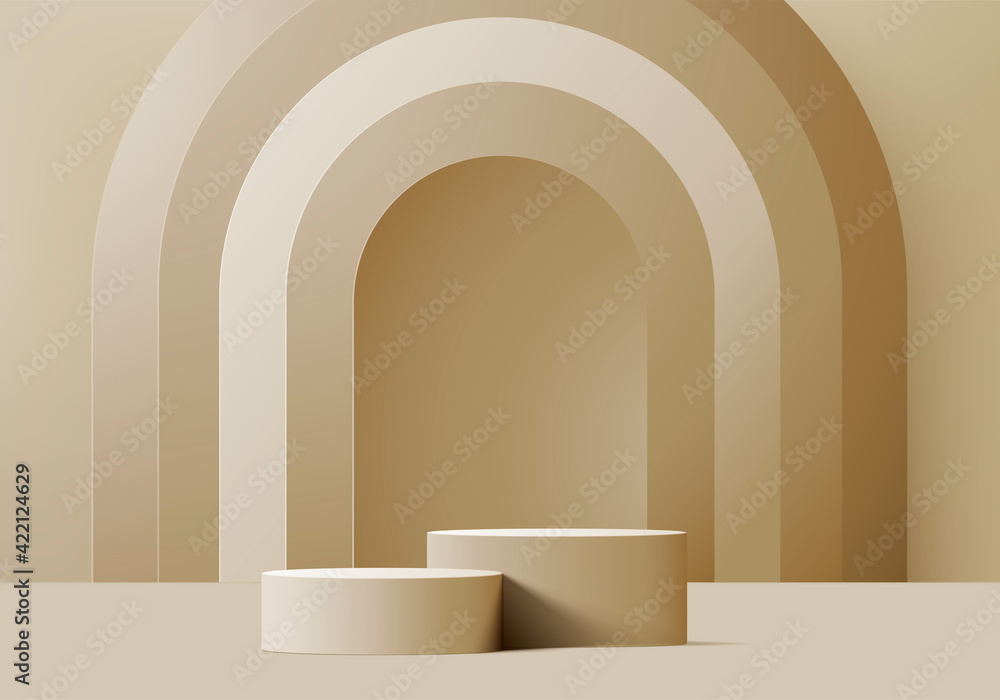 Cylinder abstract minimal scene with geometric platform. Summer background vector 3d rendering with podium. stand to show cosmetic products. Stage showcase on pedestal modern 3d studio beige pastel Cylinder abstract minimal scene with geometric platform. Summer background vector 3d rendering with podium. stand to show cosmetic products. Stage showcase on pedestal modern 3d studio beige pastel
