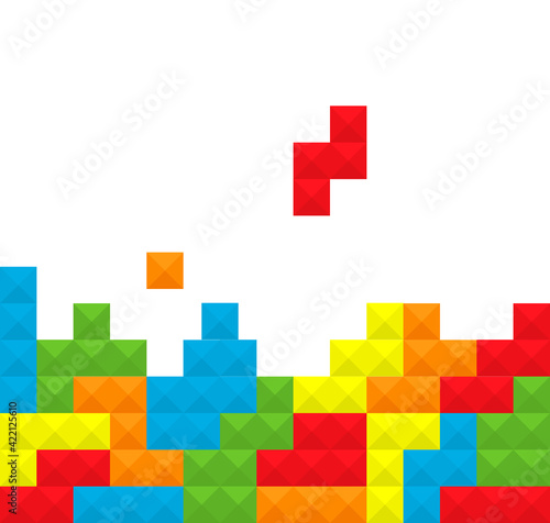 Pixelated game tetris - vector colorful pattern with bricks.Vector illustration isolated on white background.