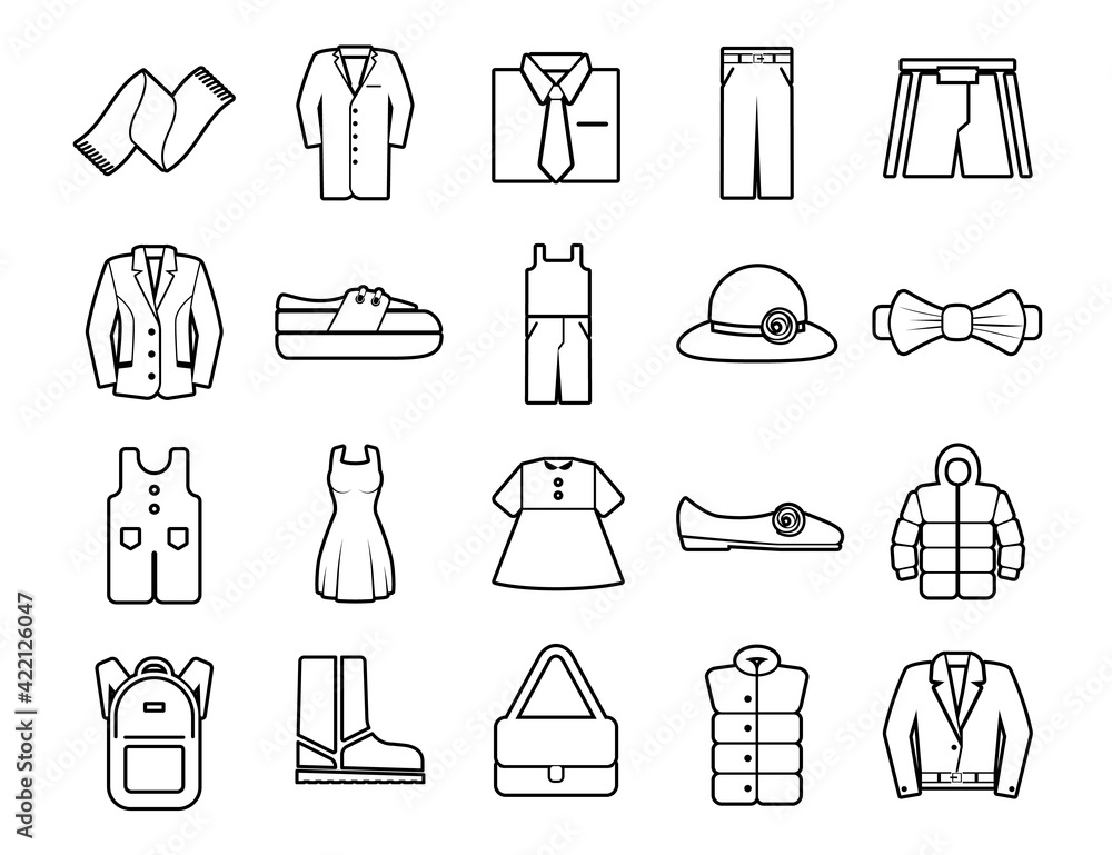 Clothes Set vector line icons with open path elements for mobile concepts and web apps. Collection modern infographic logo and pictogram. Clothes Set vector line icons with open path elements for mobile concepts and web apps. Collection modern infographic logo and pictogram.