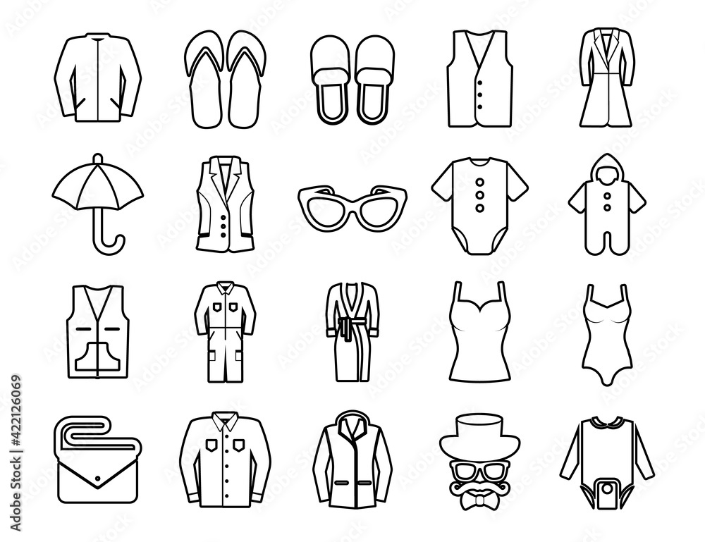 Clothes Set vector line icons with open path elements for mobile concepts and web apps. Collection modern infographic logo and pictogram. Clothes Set vector line icons with open path elements for mobile concepts and web apps. Collection modern infographic logo and pictogram.