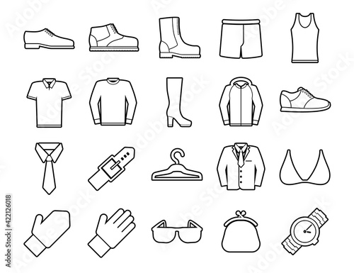 Clothes Set vector line icons with open path elements for mobile concepts and web apps. Collection modern infographic logo and pictogram.