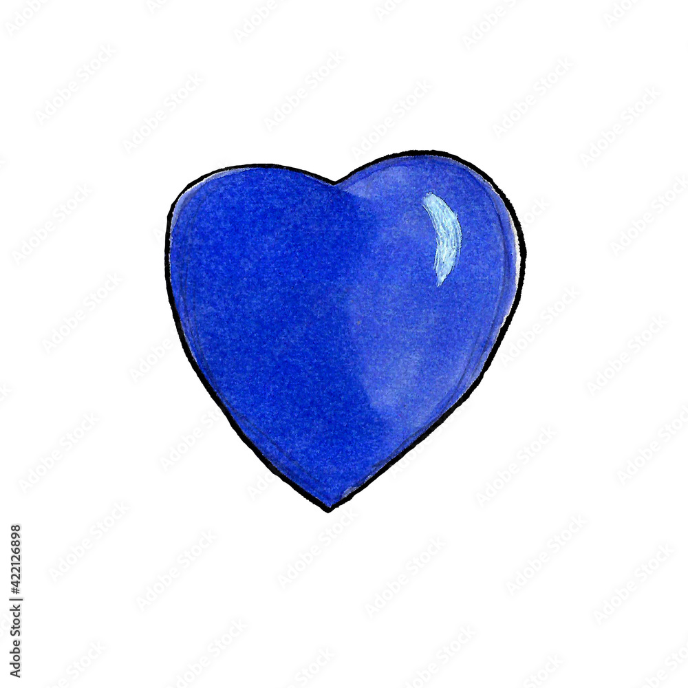Happy Wedding Day Watercolor blue painted heart, handdraw element for your design