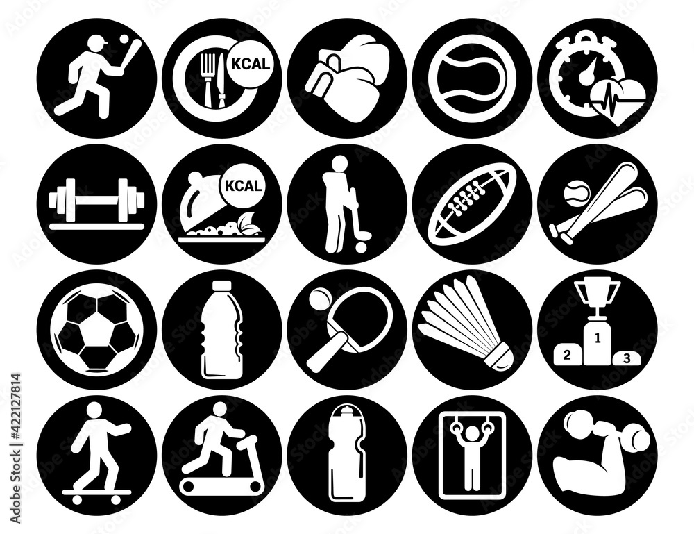 Simple fitness icons set. basic elements. Universal icons to use for web and mobile UI.