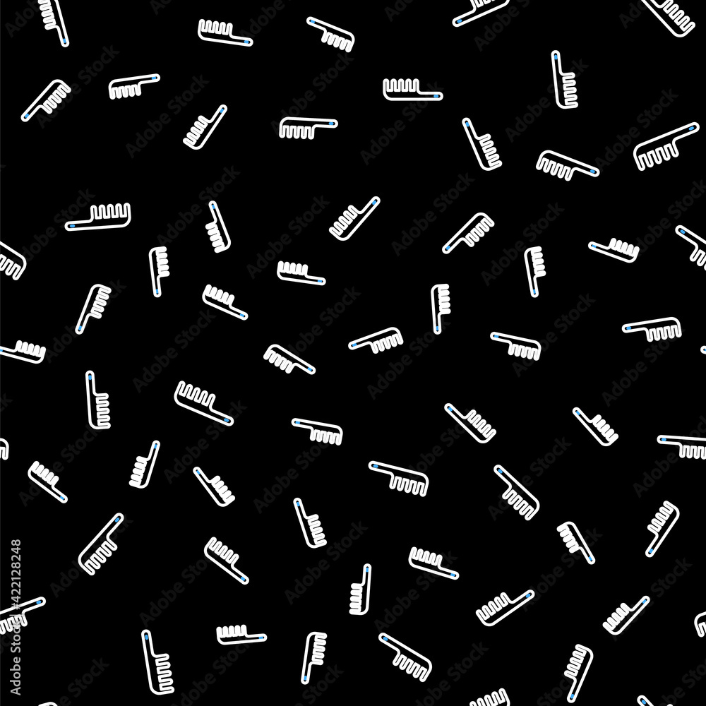 Line Hairbrush icon isolated seamless pattern on black background. Comb hair sign. Barber symbol. Vector Line Hairbrush icon isolated seamless pattern on black background. Comb hair sign. Barber symbol. Vector
