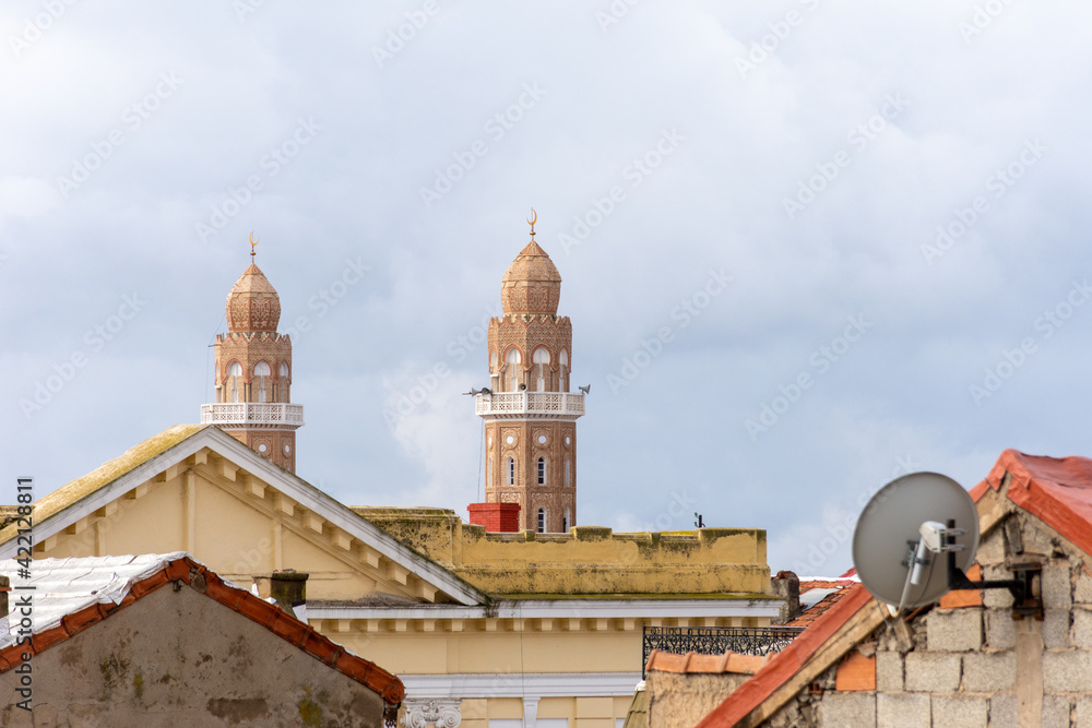 Rooftop view of mosque minarets in Setif city 