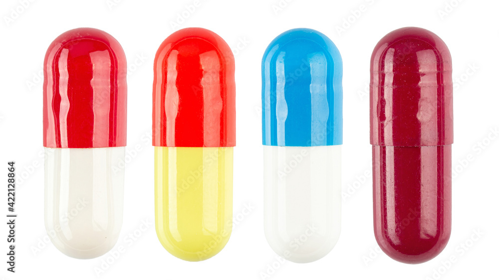Set of tablets in capsules isolated on white background. Pharmacy drugstore products. Set of tablets in capsules isolated on white background. Pharmacy drugstore products.