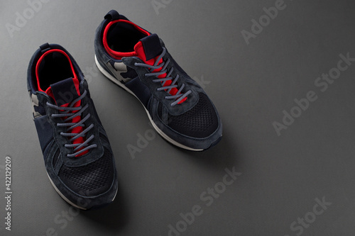Pair of insulated trendy sneakers on a gray background.