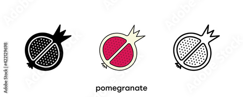 Pomegranate icon design. Pomegranate icon set in silhouette, colorful and linear. Pomegranate icon line vector illustration isolated on a clean background for your web mobile application logo design.