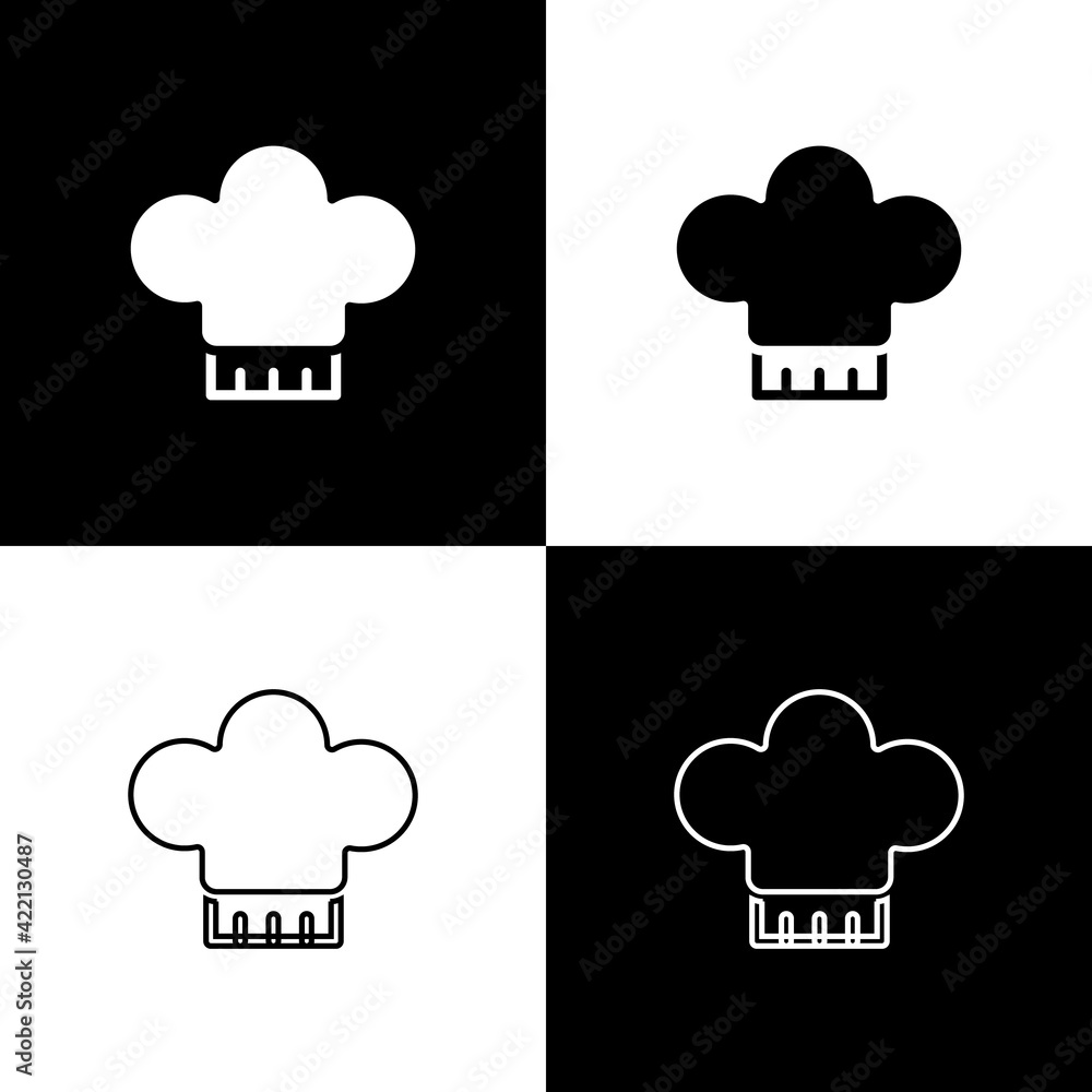 Set Chef hat icon isolated on black and white background. Cooking symbol. Cooks hat. Vector Set Chef hat icon isolated on black and white background. Cooking symbol. Cooks hat. Vector