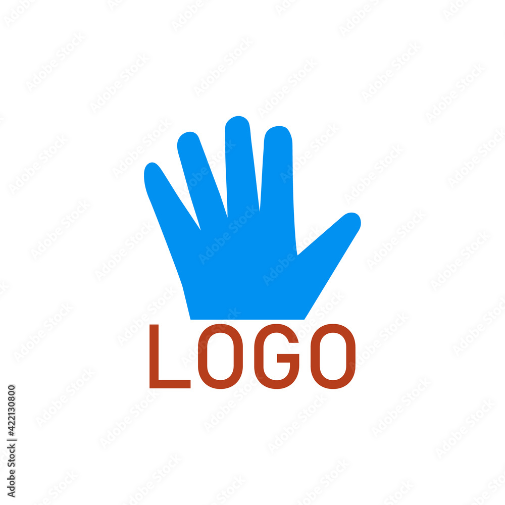 Fototapeta premium Blue medical latex rubber glove. Vector logo. Clipart, illustration on a blank white background.