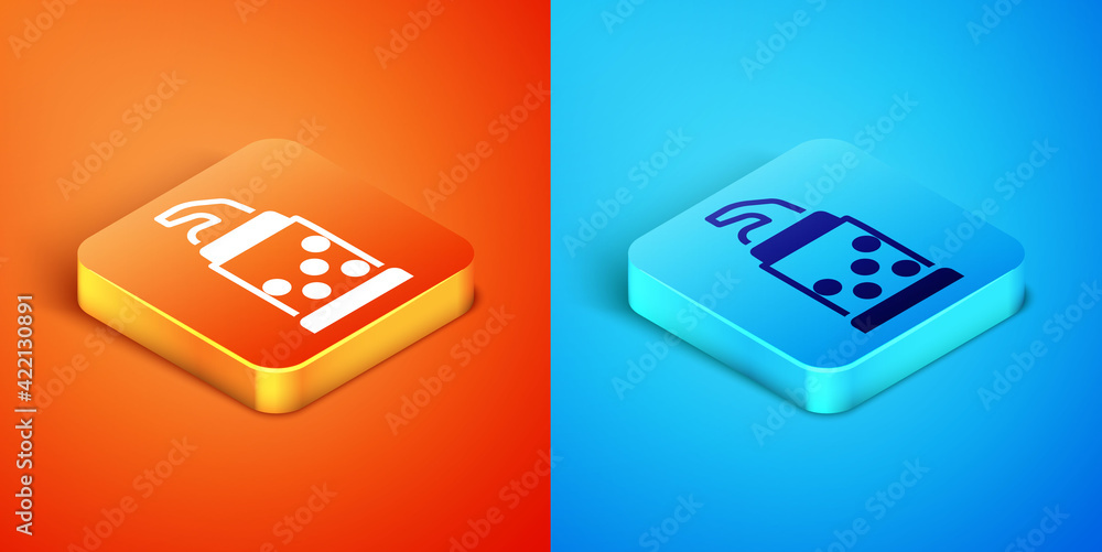 Isometric Bottle opener icon isolated on orange and blue background. Vector Isometric Bottle opener icon isolated on orange and blue background. Vector