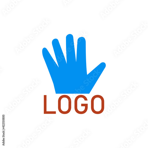 Blue medical latex rubber glove. Vector logo. Clipart, illustration on a blank white background.