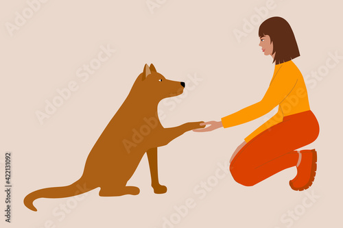 A dog and a girl. The concept of dog-human friendship.