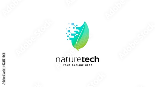 nature technology log design. pizel leaf logo design. nano technology