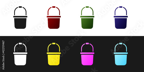 Set Sauna bucket icon isolated on black and white background. Vector