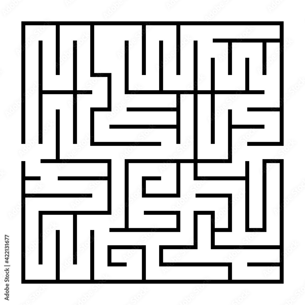 Abstract maze. Find right way. Isolated simple square maze black line on white background. Vector illustration.