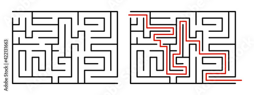 Abstract maze. Find right way. Isolated simple square maze black line on white background. Vector illustration.