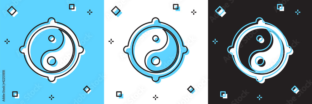 Set Yin Yang symbol of harmony and balance icon isolated on blue and white, black background. Vector Set Yin Yang symbol of harmony and balance icon isolated on blue and white, black background. Vector