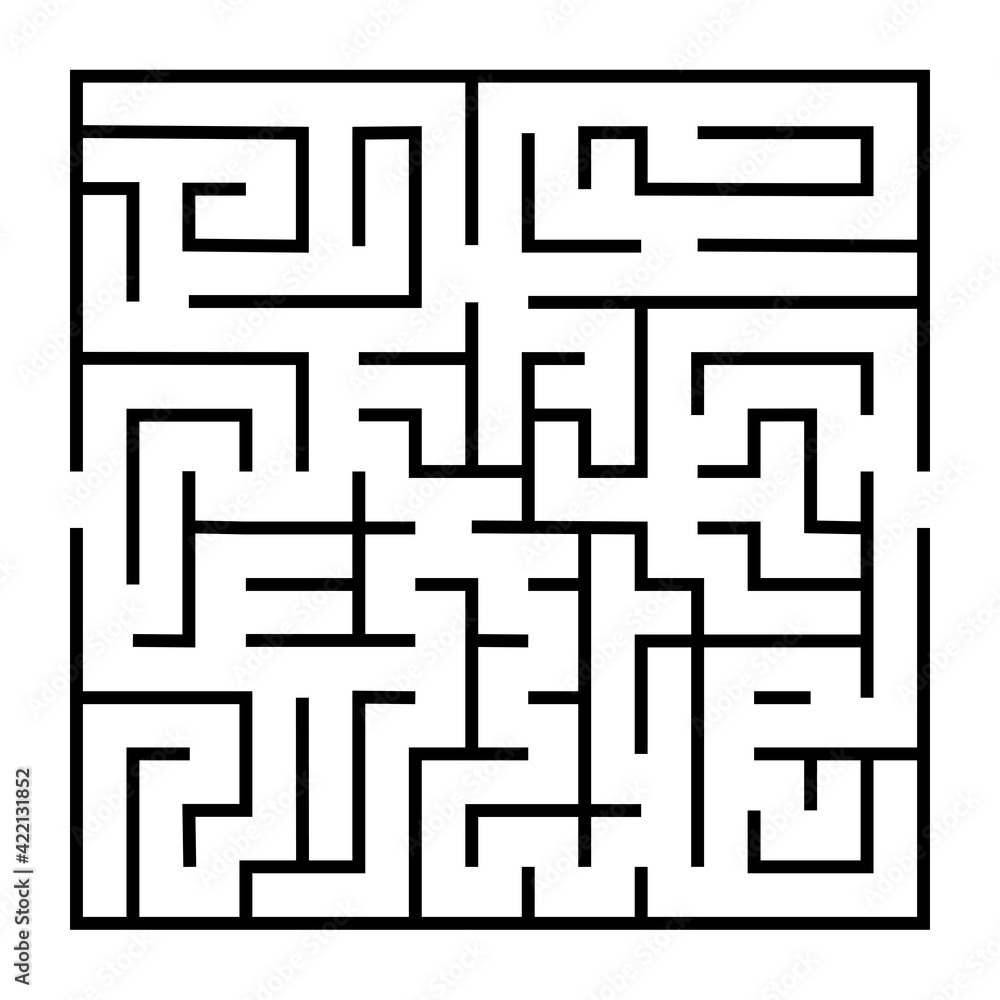 Abstract maze. Find right way. Isolated simple square maze black line on white background. Vector illustration.