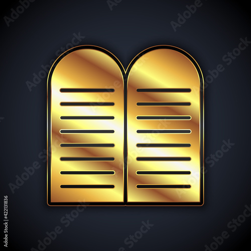 Gold The commandments icon isolated on black background. Gods law concept. Vector