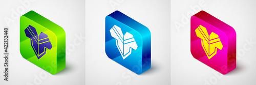 Isometric Traditional mexican poncho clothing icon isolated on grey background. Square button. Vector