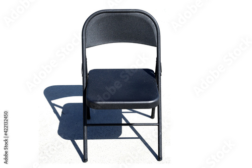 Metal Folding Chair. A classic black metal folding chair. Folding chairs are used for all types of events and gatherings. They fold closed for easy storage and transportation.