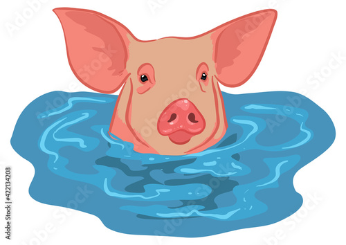 Pig cartoon character swimming stock illustration