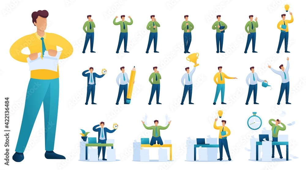Set of BusinessMan. Presentation in various in various poses and actions. 2D Flat character vector illustration N4 Set of BusinessMan. Presentation in various in various poses and actions. 2D Flat character vector illustration N4