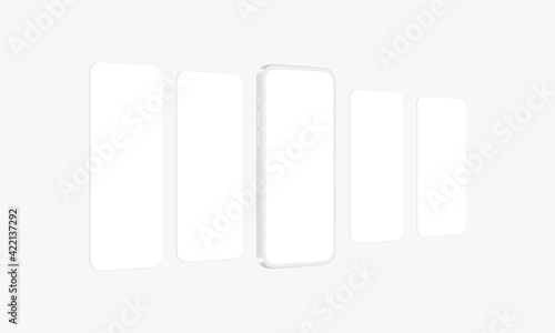Clay Smartphone Mockup With Blank App Screens, Side Perspective View. Vector Illustration