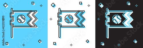 Set Flag with baseball ball icon isolated on blue and white, black background. Vector
