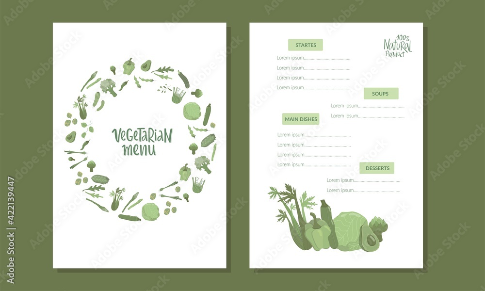 Vegetarian menu handwritten sign with vegetables. Vector stock illustration for design template vegetarian restaurant. EPS10
