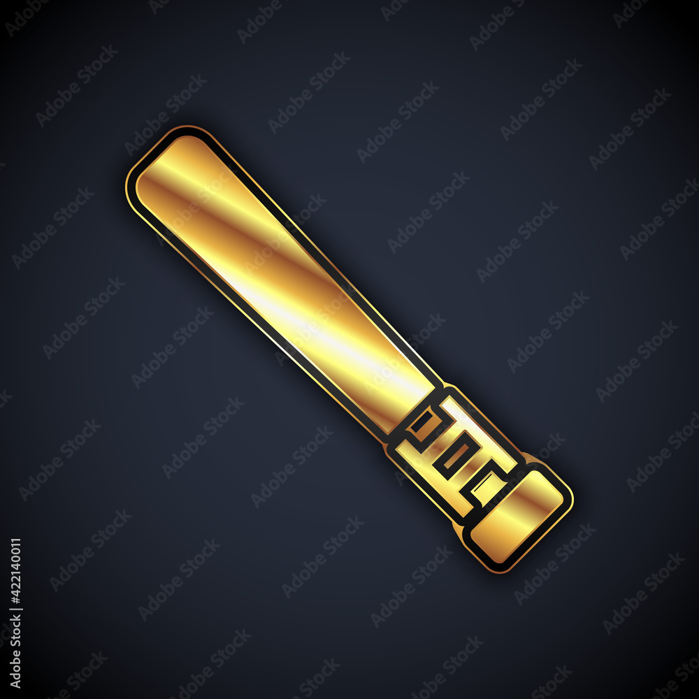 Gold Baseball bat icon isolated on black background. Vector Gold Baseball bat icon isolated on black background. Vector