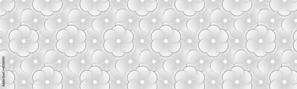 abstract symmetrical geometric background with plastic white circles in shape of flowers - obrazy, fototapety, plakaty 