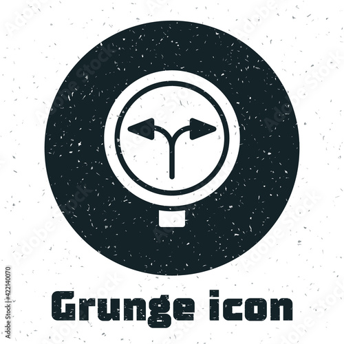 Grunge Fork in the road icon isolated on white background. Monochrome vintage drawing. Vector