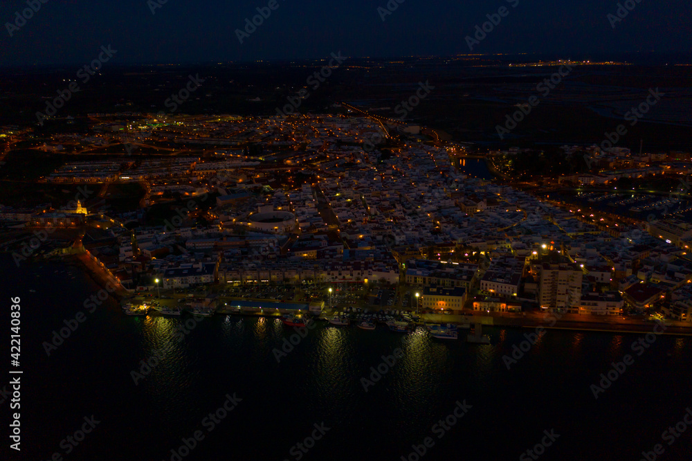Aerial view of Sunset in Ayamonte in Huelva Spain