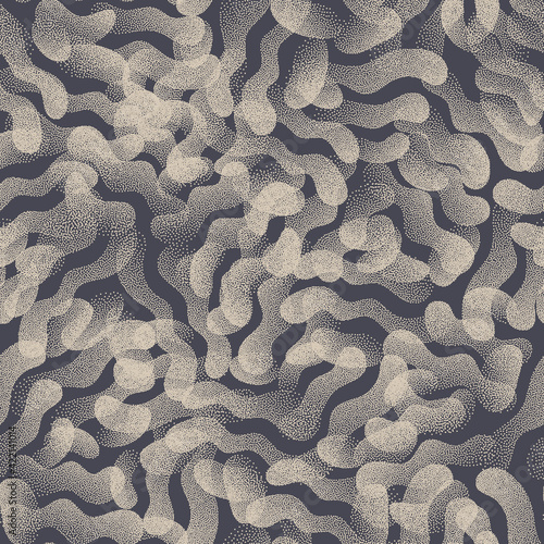 Trendy Seamless Pattern Stippled Abstract Shapes Texture Vector Retro Colors Background. Hand Drawn Tileable Geometric Dotted Grunge Repetitive Retro Style Wallpaper. Bizarre Art Illustration