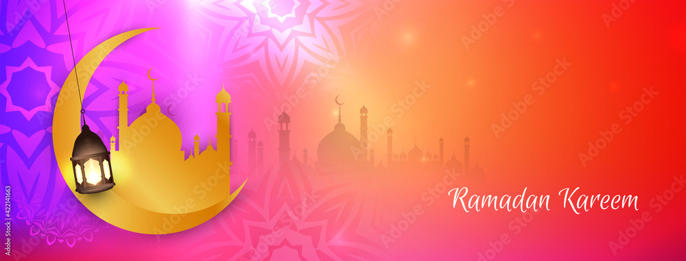Glowing colorful Ramadan Kareem festival banner design Glowing colorful Ramadan Kareem festival banner design