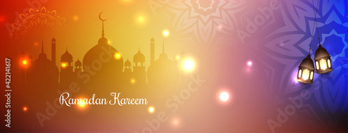 Ramadan Kareem islamic festival colorful banner