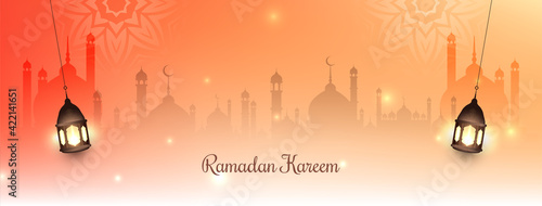 Ramadan Kareem festival banner with islamic lanterns