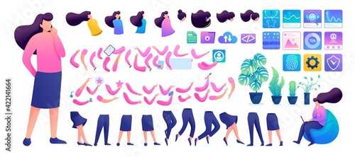 Constructor for creating a Young Girl N1. Create your own character with a Set of hands and feet. Flat 2D characters
