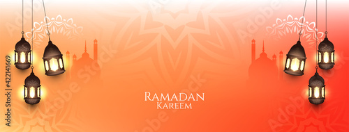 Ramadan Kareem festival celebration banner with lanterns