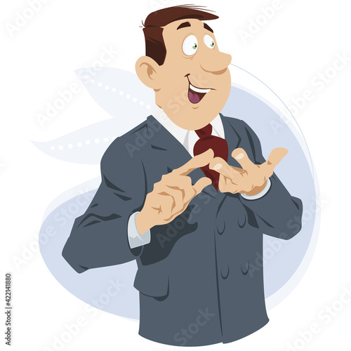 Businessman is counting profit. Web page design picture concept.