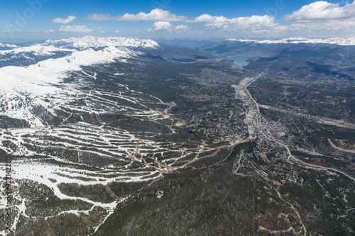 Aerial view of Breckenridge, Colorado, USA in late Spring.