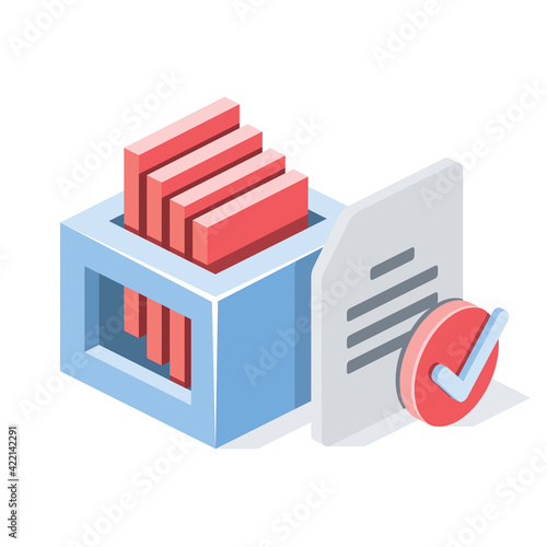 Archive of documents, stroke illustration. Vector 3d line isometric, color web icons, new flat style. Creative design idea for infographics.