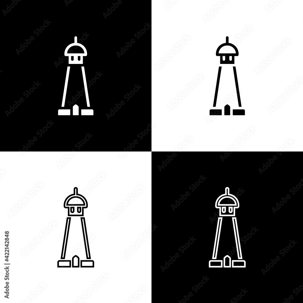 Set Mosque tower or minaret icon isolated on black and white background. Vector Set Mosque tower or minaret icon isolated on black and white background. Vector