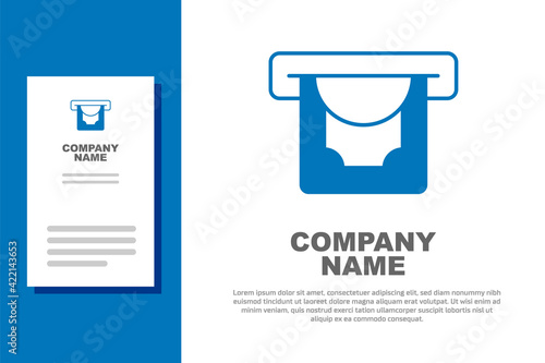 Blue ATM - Automated teller machine and money icon isolated on white background. Logo design template element. Vector