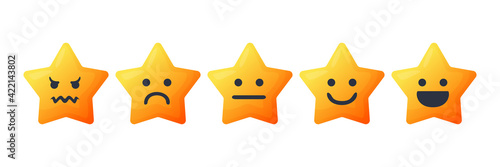 User experience feedback concept with different mood emoji stars. Feedback star emoji rate form for web site or app