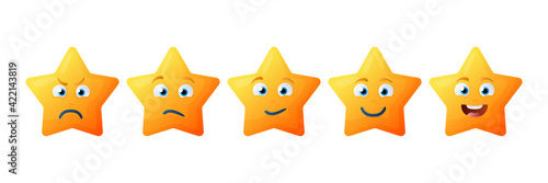 User experience feedback concept with different mood emoji stars. Feedback star emoji rate form for web site or app