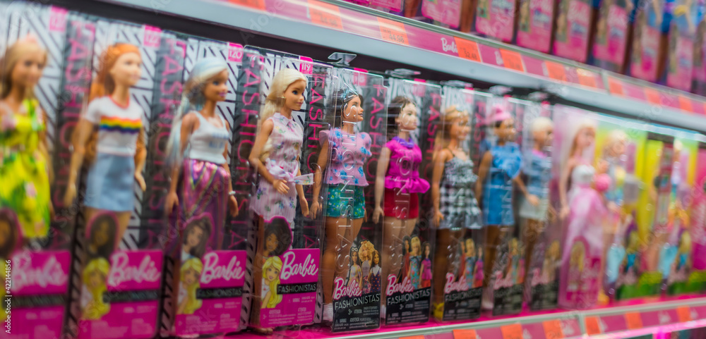 Barbie dolls put up for sale on a store shelf Stock Photo | Adobe Stock