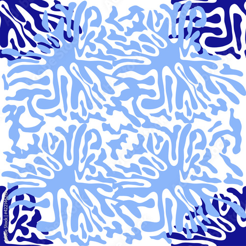 Splash seamless pattern, tiles in blue, indigo